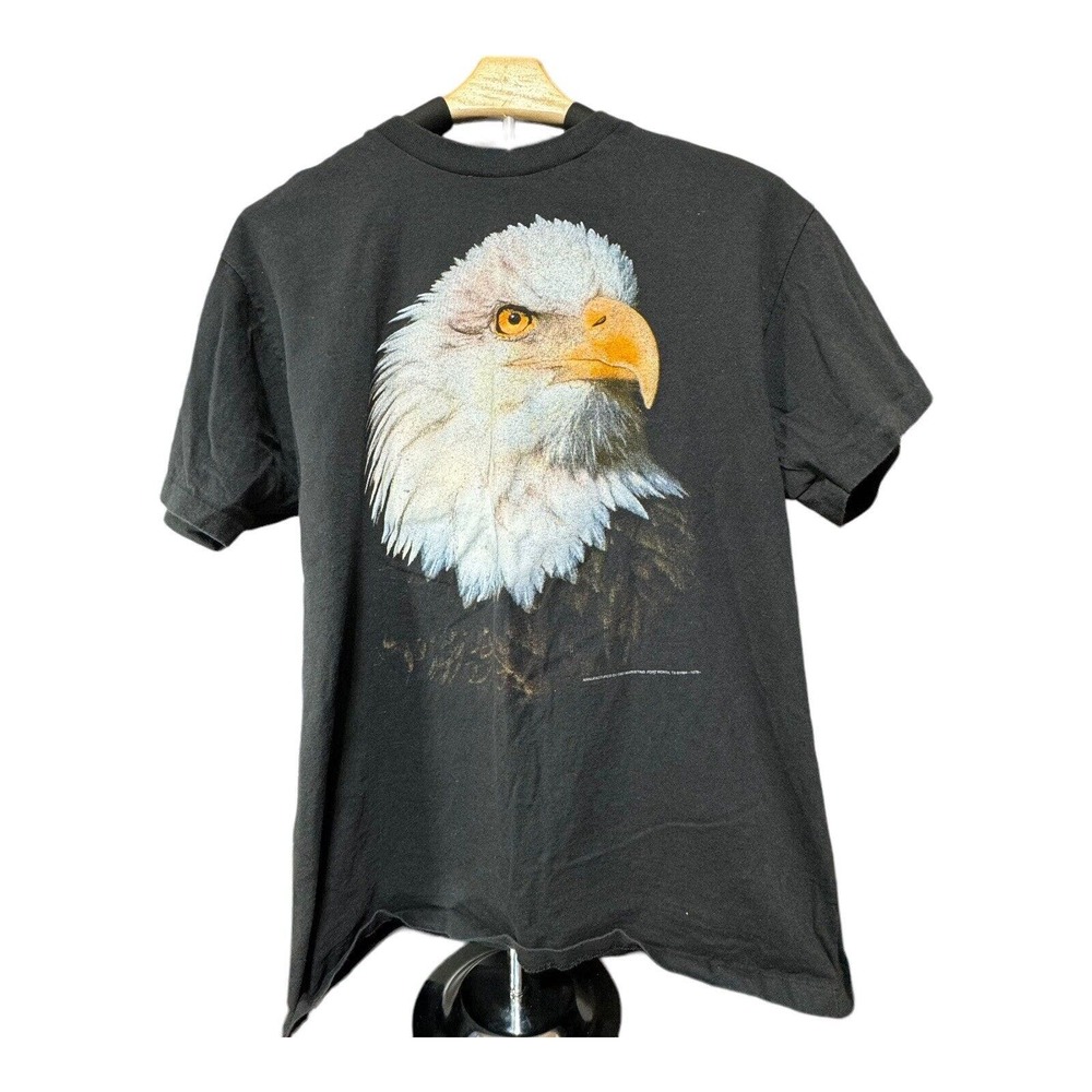 Men's VINTAGE 3D Emblem CJ Marketing Shirt XL Black Cotton Bald Eagle